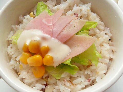 三十雑穀入り♪サラダのせヘルシーご飯